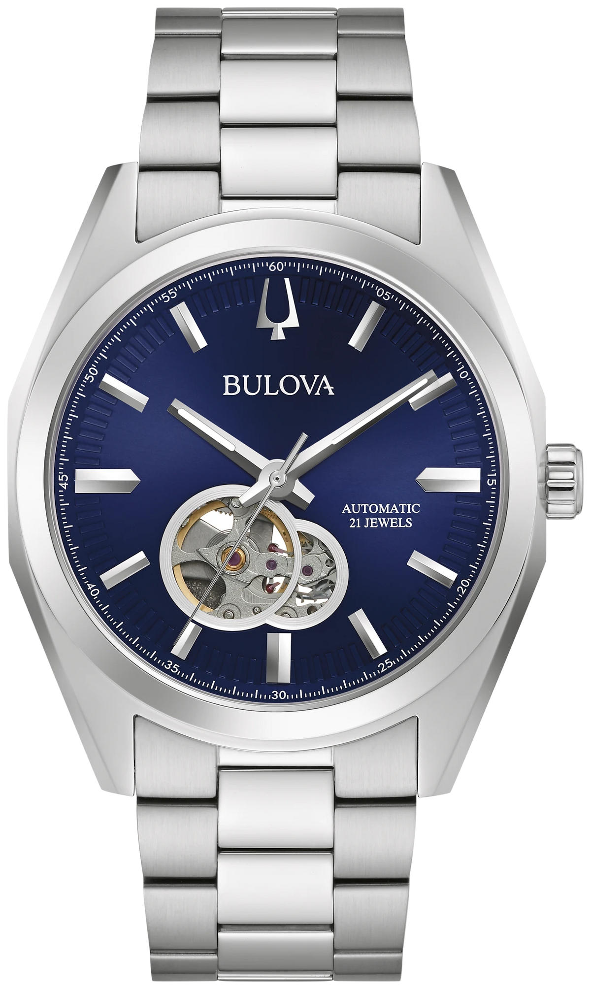 BULOVA 96A275 SURVEYOR BLUE DIAL STAINLESS STEEL AUTOMATIC MEN'S WATCH