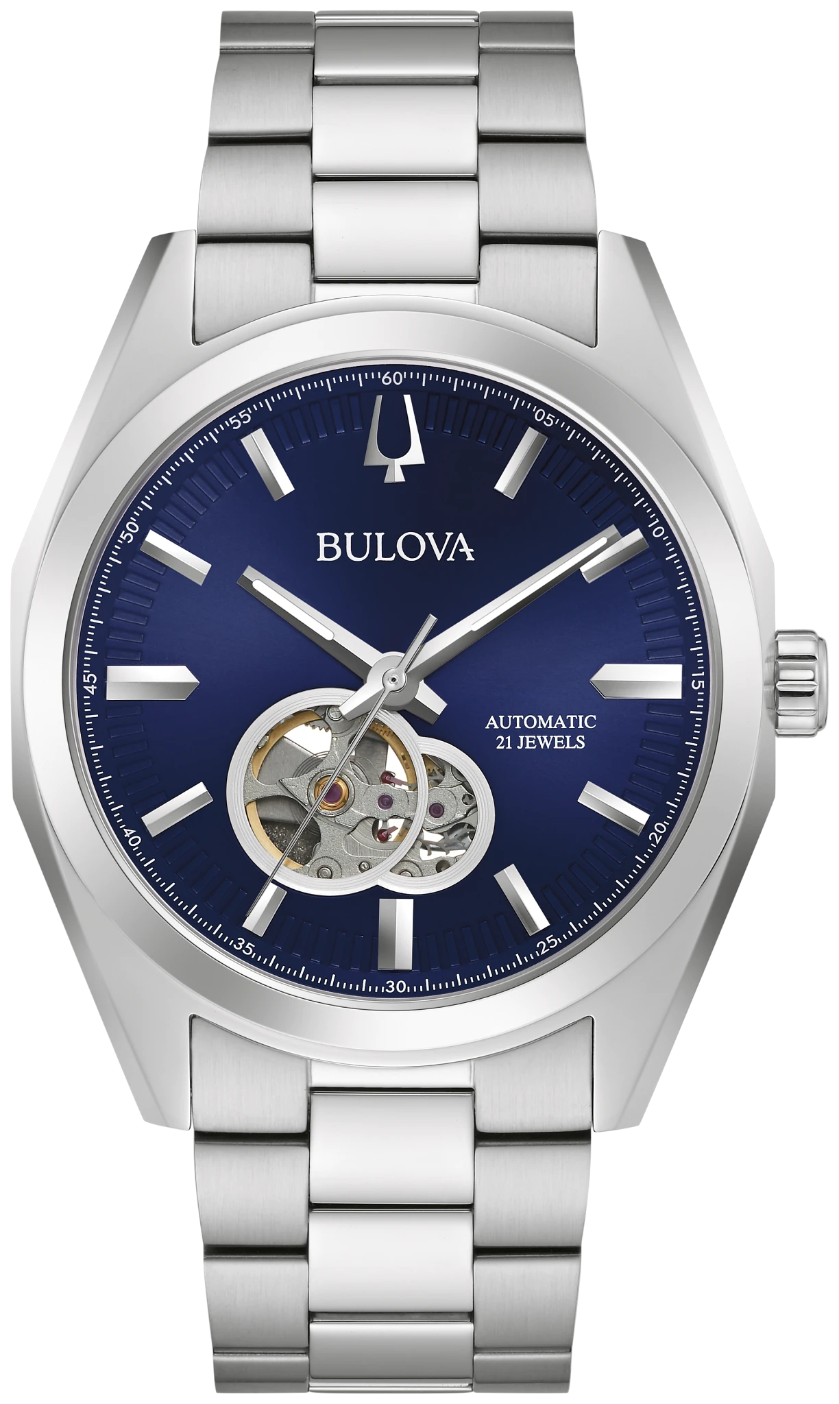 BULOVA 96A275 SURVEYOR BLUE DIAL STAINLESS STEEL AUTOMATIC MEN'S WATCH