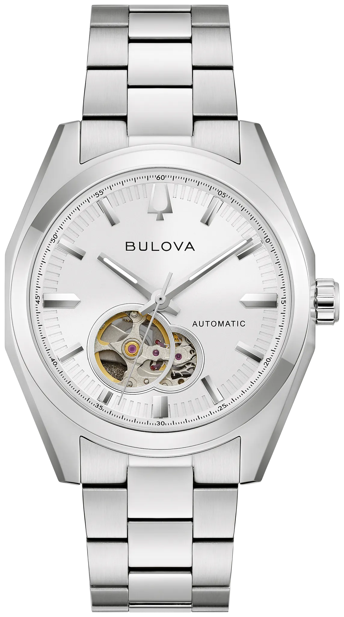 BULOVA 96A345 SURVEYOR SILVER DIAL STAINLESS STEEL AUTOMATIC WATCH