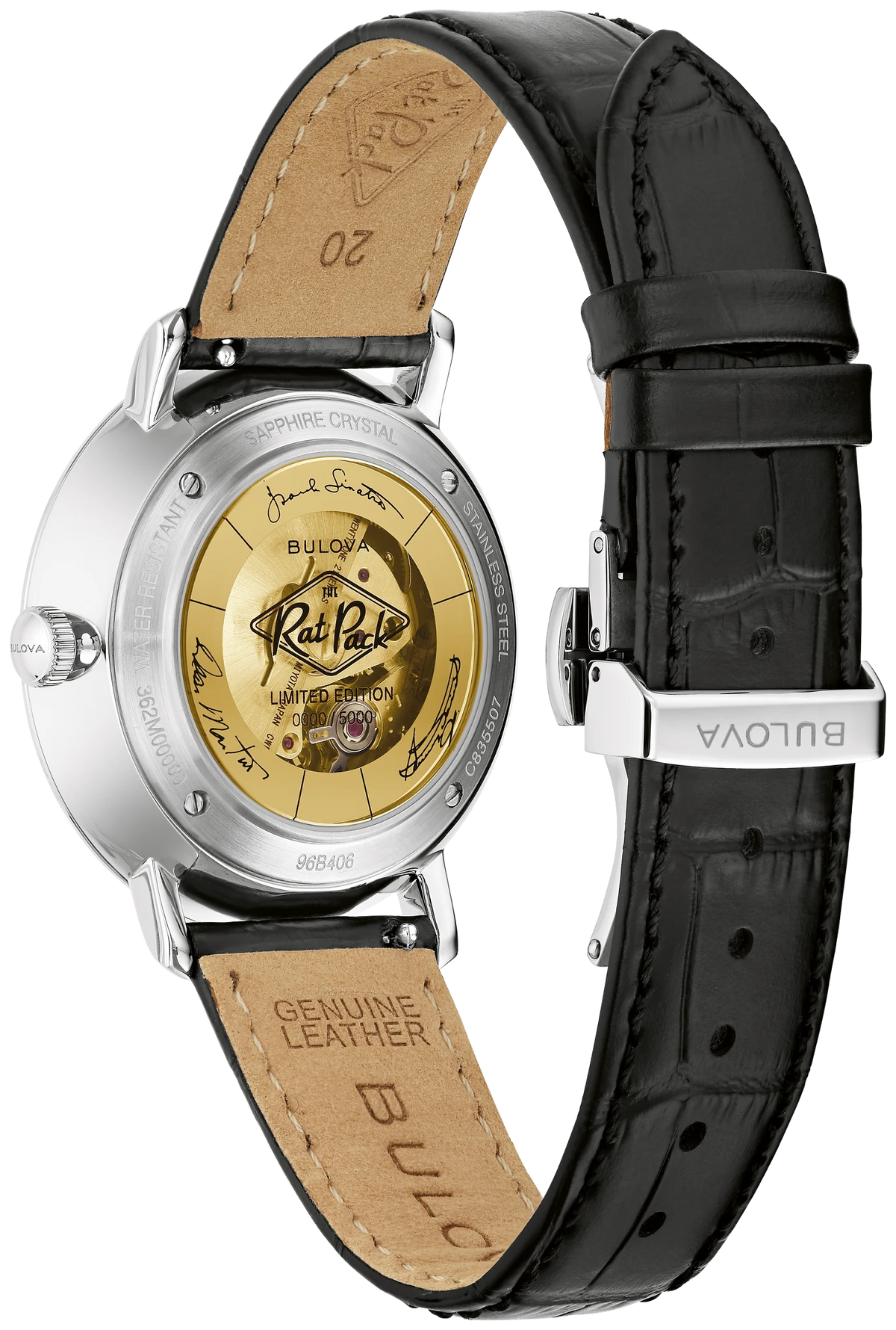BULOVA 96B406 LIMITED EDITION FRANK SINATRA'S RAT PACK BLACK LEATHER BLACK DIAL AUTOMATIC WATCH
