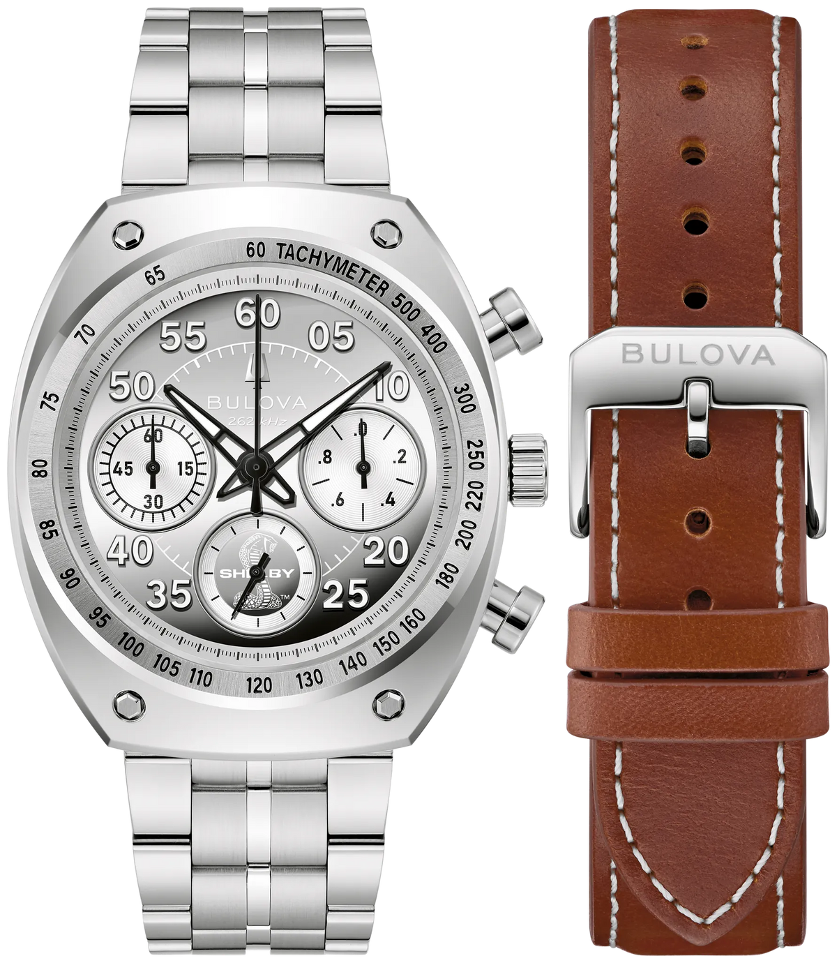 BULOVA 96K118 SHELBY® RACER CHRONOGRAPH SILVER DIAL LIMITED EDITION WATCH