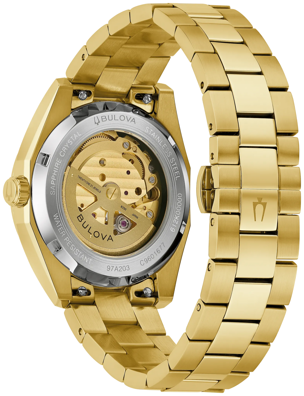 BULOVA 97A203 SURVEYOR GOLD TONE STAINLESS STEEL BLUE DIAL AUTOMATIC WATCH