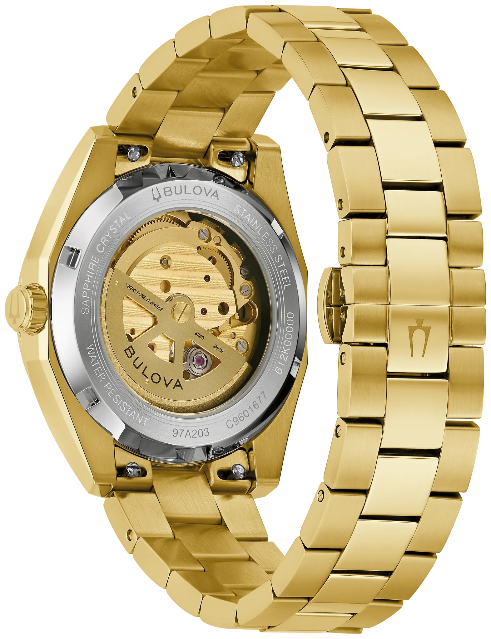 BULOVA 97A203 SURVEYOR GOLD TONE STAINLESS STEEL BLUE DIAL AUTOMATIC WATCH