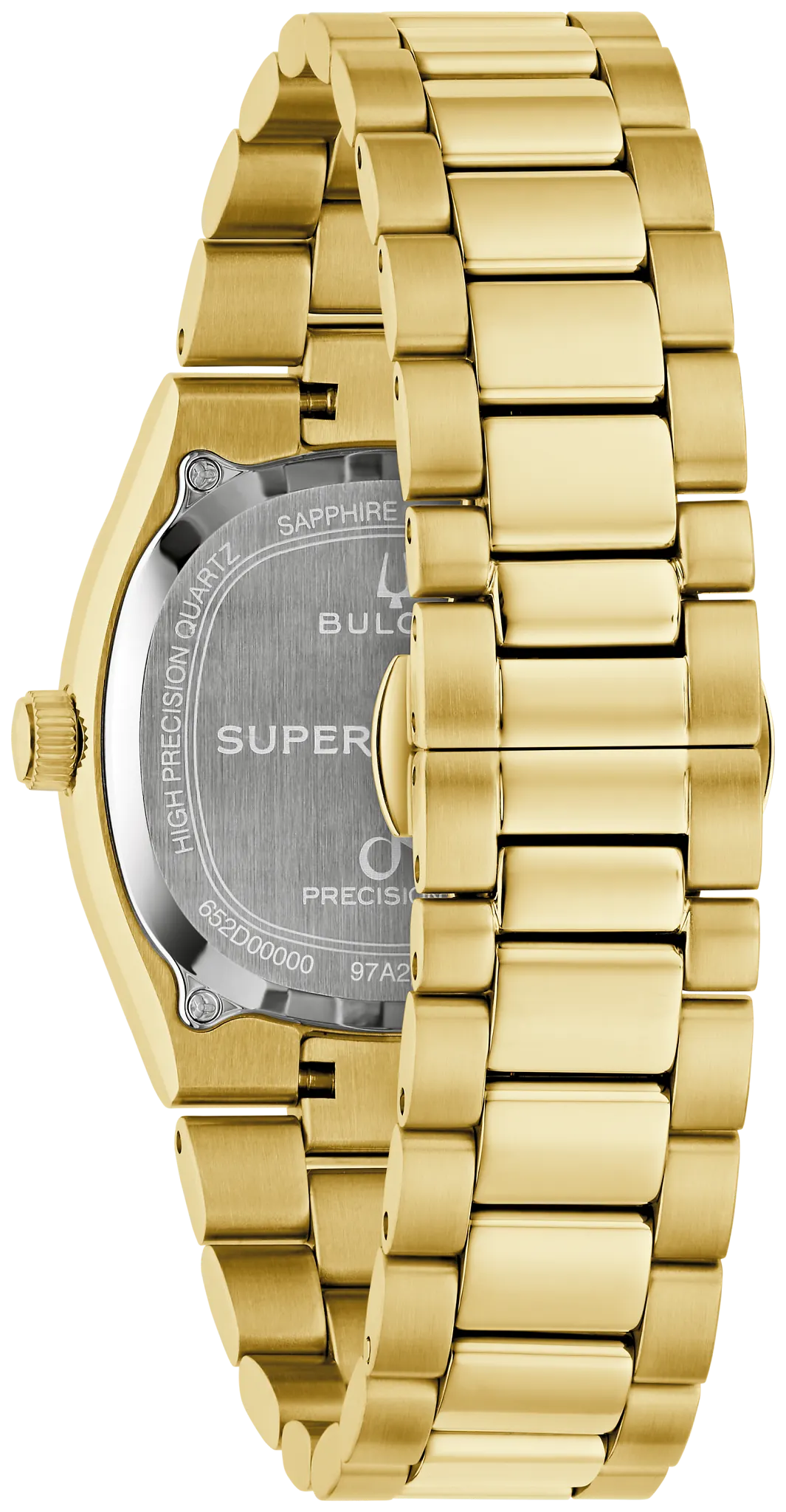 BULOVA 97A208 SUPER SEVILLE HAWKS EYE BLACK DIAL GOLD TONE STAINLESS STEEL WATCH
