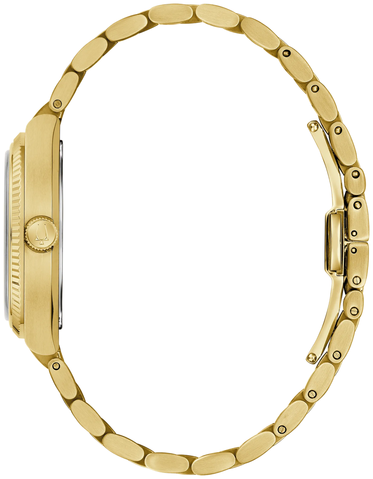 BULOVA 97A208 SUPER SEVILLE HAWKS EYE BLACK DIAL GOLD TONE STAINLESS STEEL WATCH