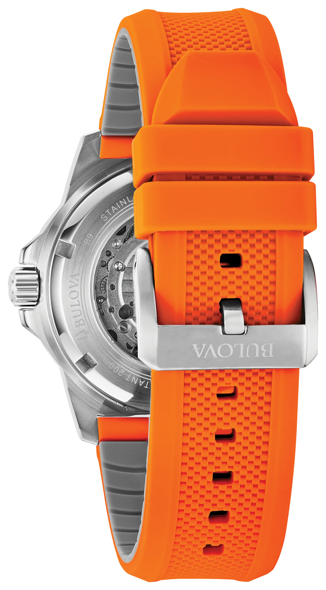 BULOVA 98A226 MARINE STAR WHITE DIAL ORANGE BAND AUTOMATIC MEN'S WATCH