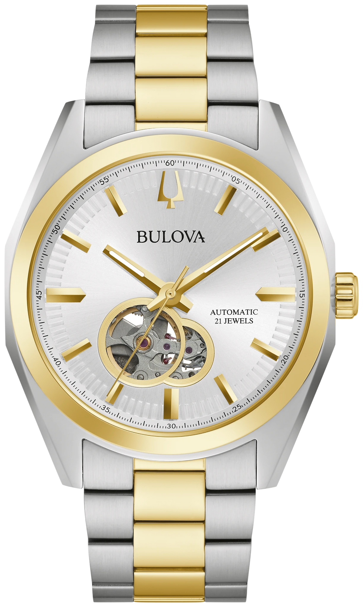 BULOVA 98A284 SURVEYOR TWO TONE STAINLESS STEEL SILVER DIAL AUTOMATIC WATCH