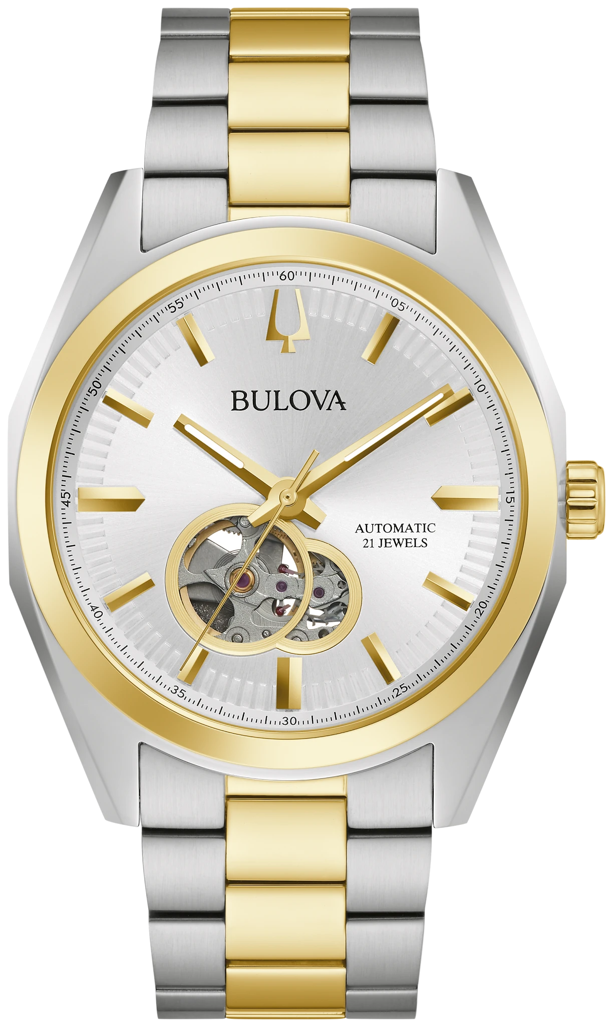 BULOVA 98A284 SURVEYOR TWO TONE STAINLESS STEEL SILVER DIAL AUTOMATIC WATCH