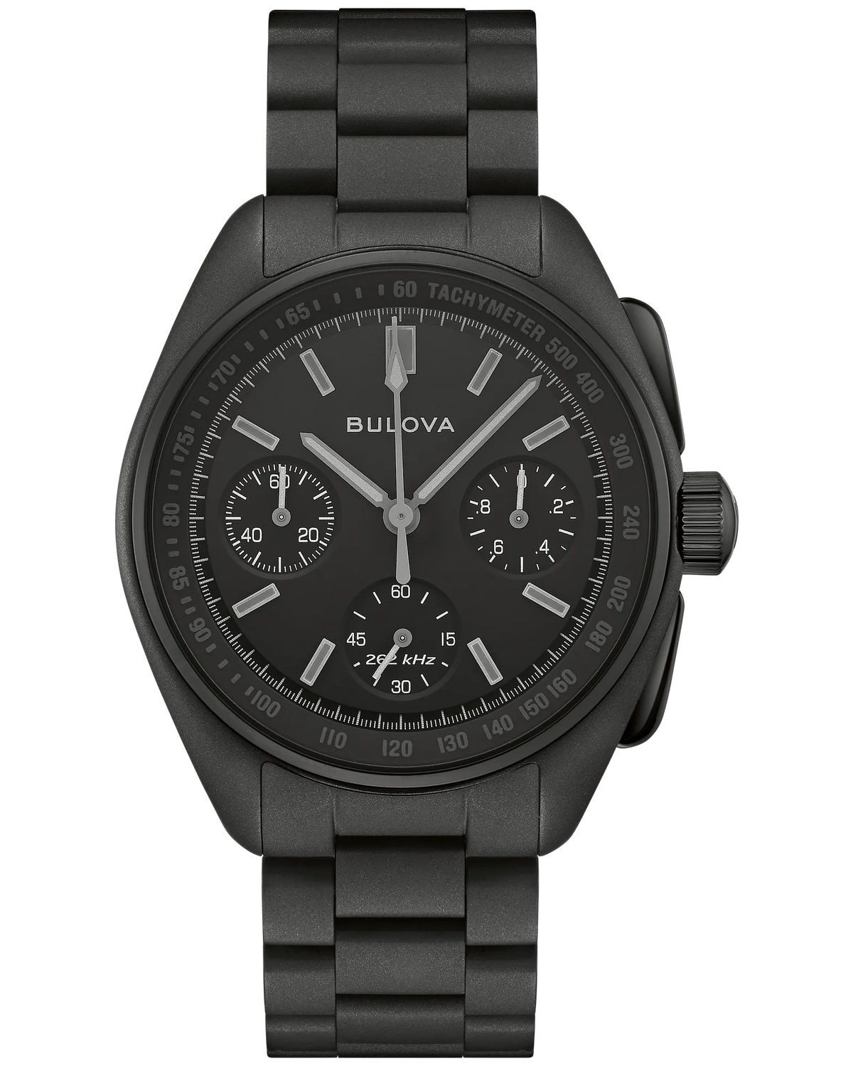 BULOVA 98A335 LUNAR PILOT BLACK HOLE BLACK STAINLESS STEEL BLACK DIAL CHRONOGRAPH WATCH