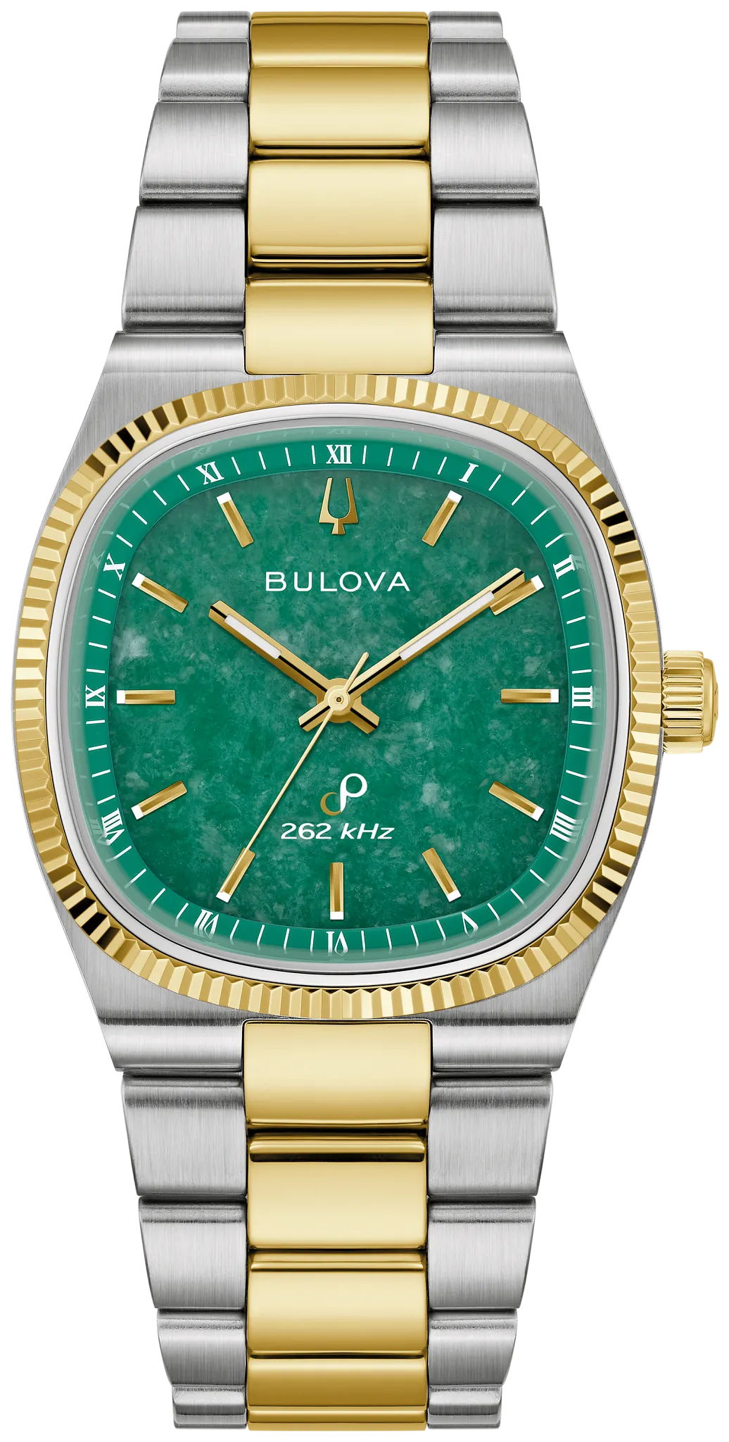 BULOVA 98A335 SUPER SEVILLE JADE GREEN DIAL TWO TONE STAINLESS STEEL WATCH