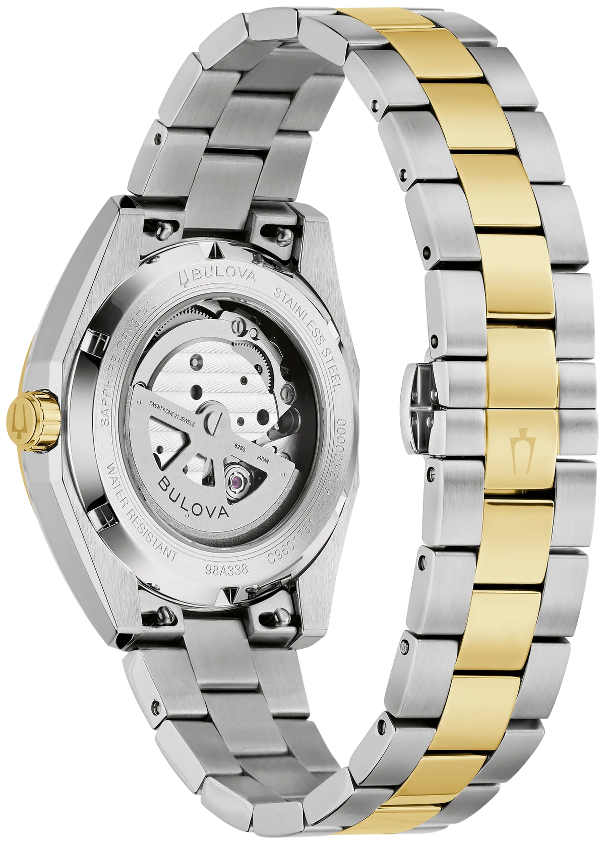 BULOVA 98A338 SURVEYOR TWO TONE GREEN DIAL STAINLESS STEEL AUTOMATIC WATCH
