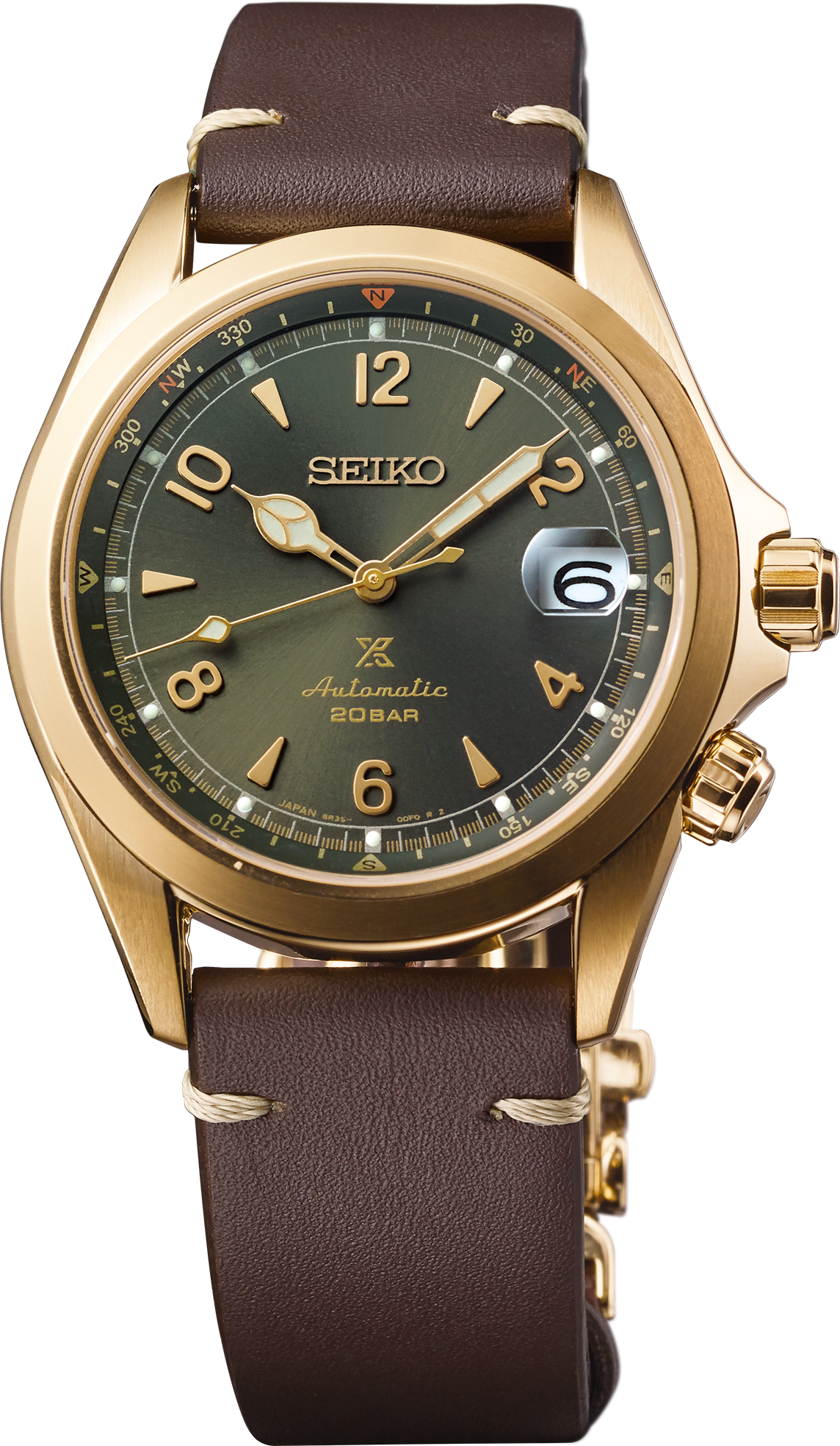 SEIKO SPB210 PROSPEX ALPINIST GREEN DIAL BROWN LEATHER BAND WATCH