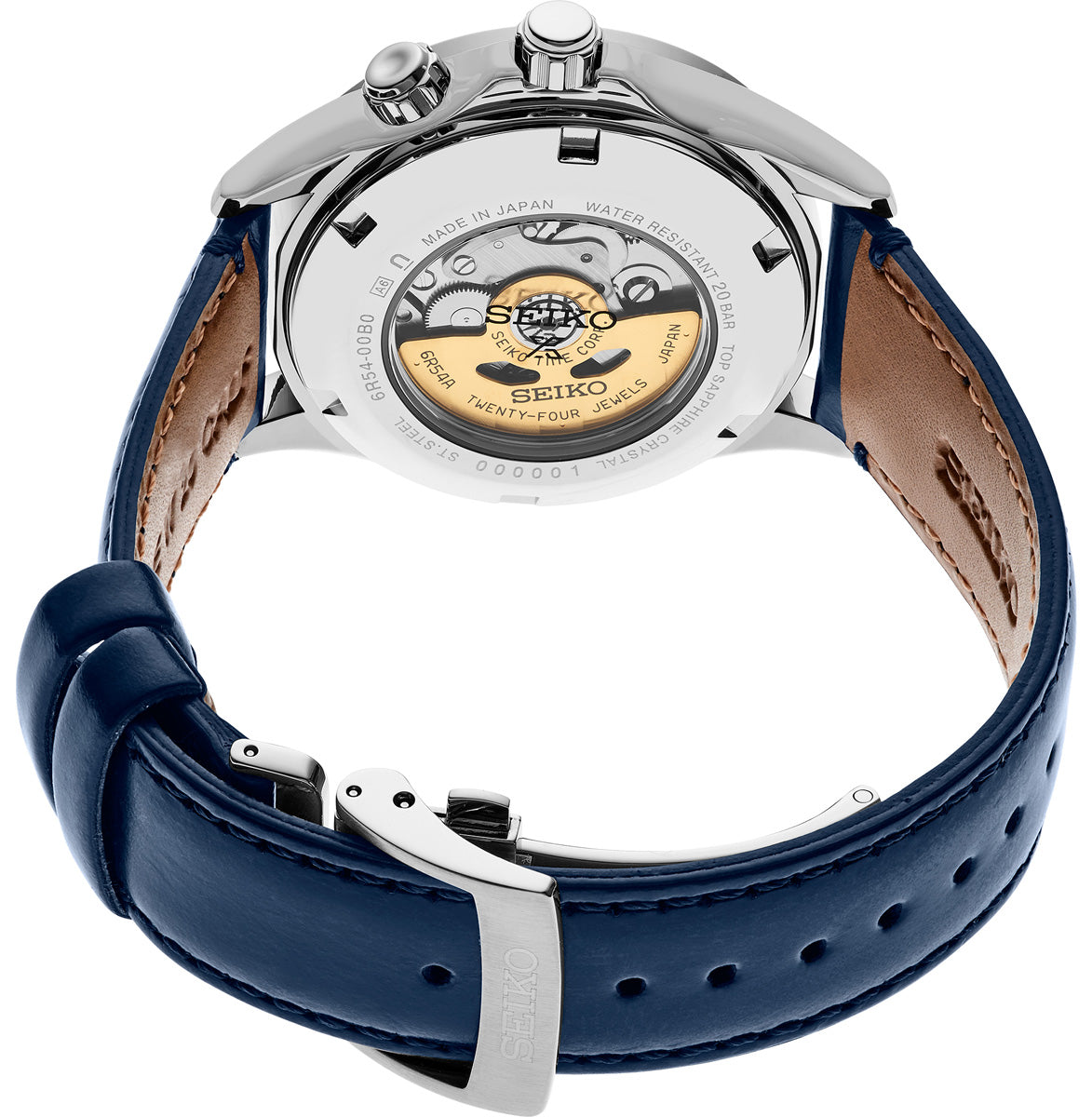 SEIKO SPB377 PROSPEX ALPINIST GMT BLUE DIAL BLUE LEATHER BAND WATCH