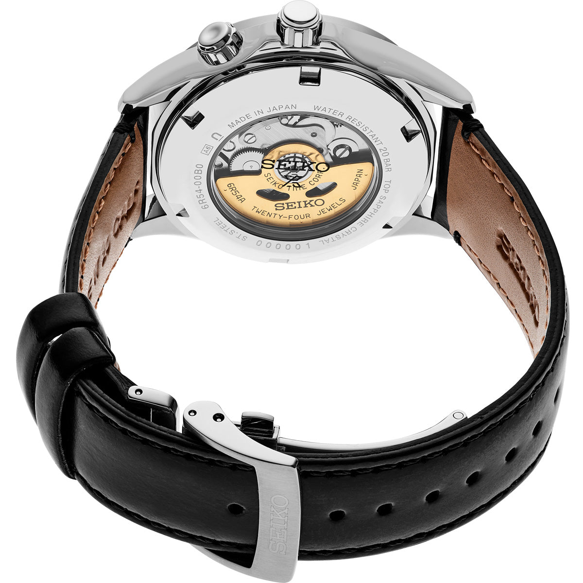 SEIKO SPB379 PROSPEX ALPINIST GMT BLACK DIAL BLACK LEATHER BAND WATCH
