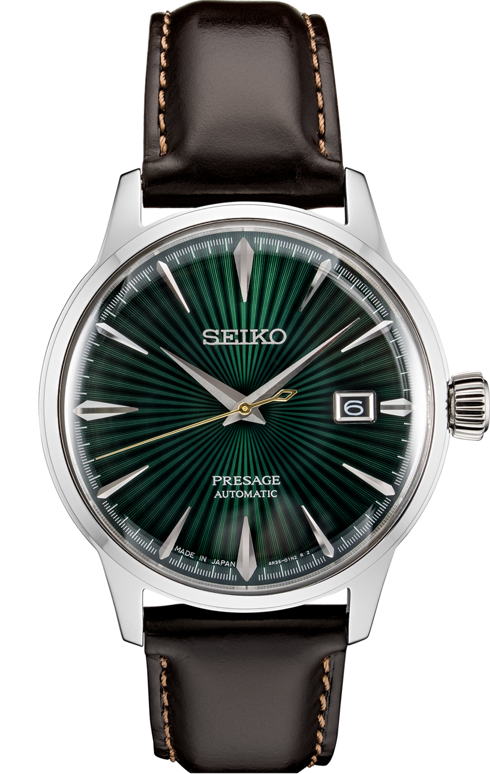 SEIKO SRPD37 PRESAGE COCKTAIL TIME GREEN DIAL LEATHER BAND AUTOMATIC WATCH