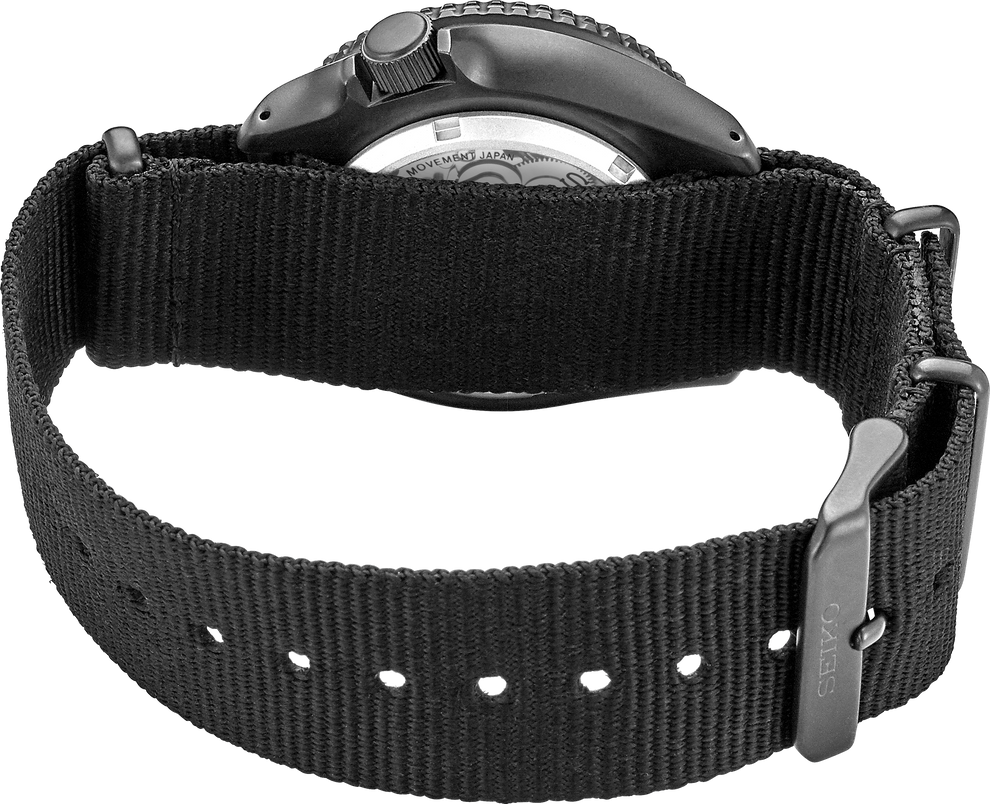 SEIKO SRPD79 5 SPORTS BLACK DIAL BLACK NYLON STRAP AUTOMATIC WATCH
