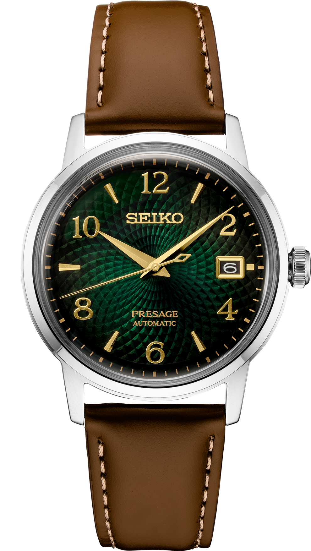 SEIKO SRPE45 PRESAGE COCKTAIL TIME GREEN DIAL LEATHER BAND WATCH