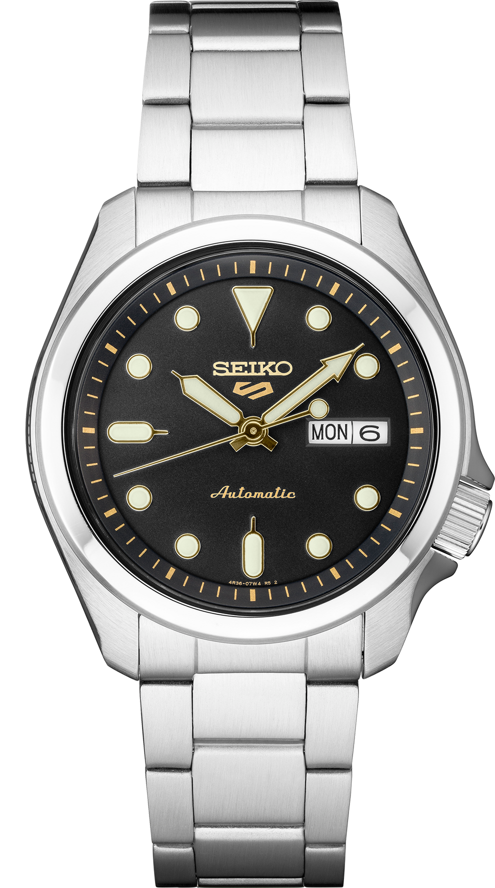 SEIKO SRPE57 5 SPORTS STAINLESS STEEL BLACK DIAL AUTOMATIC WATCH