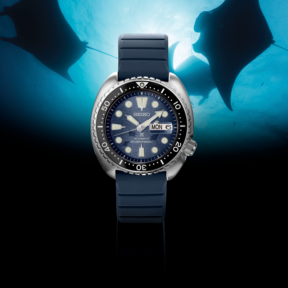 SEIKO SRPF77 PROSPEX SPECIAL EDITION MANTA RAY BLUE DIAL SILICONE BAND WATCH