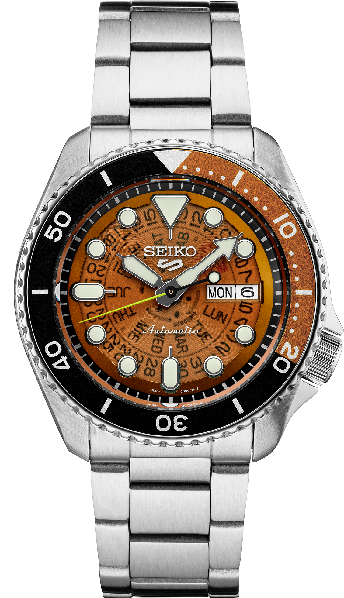 Seiko 5 Sports Men's SRPJ47 Automatic Orange Dial Stainless Watch