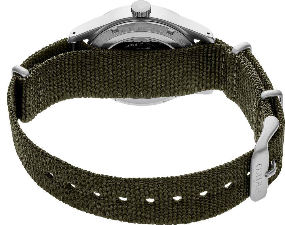 SEIKO SRPJ85 5 SPORTS GREEN NYLON BAND BLACK DIAL AUTOMATIC WATCH