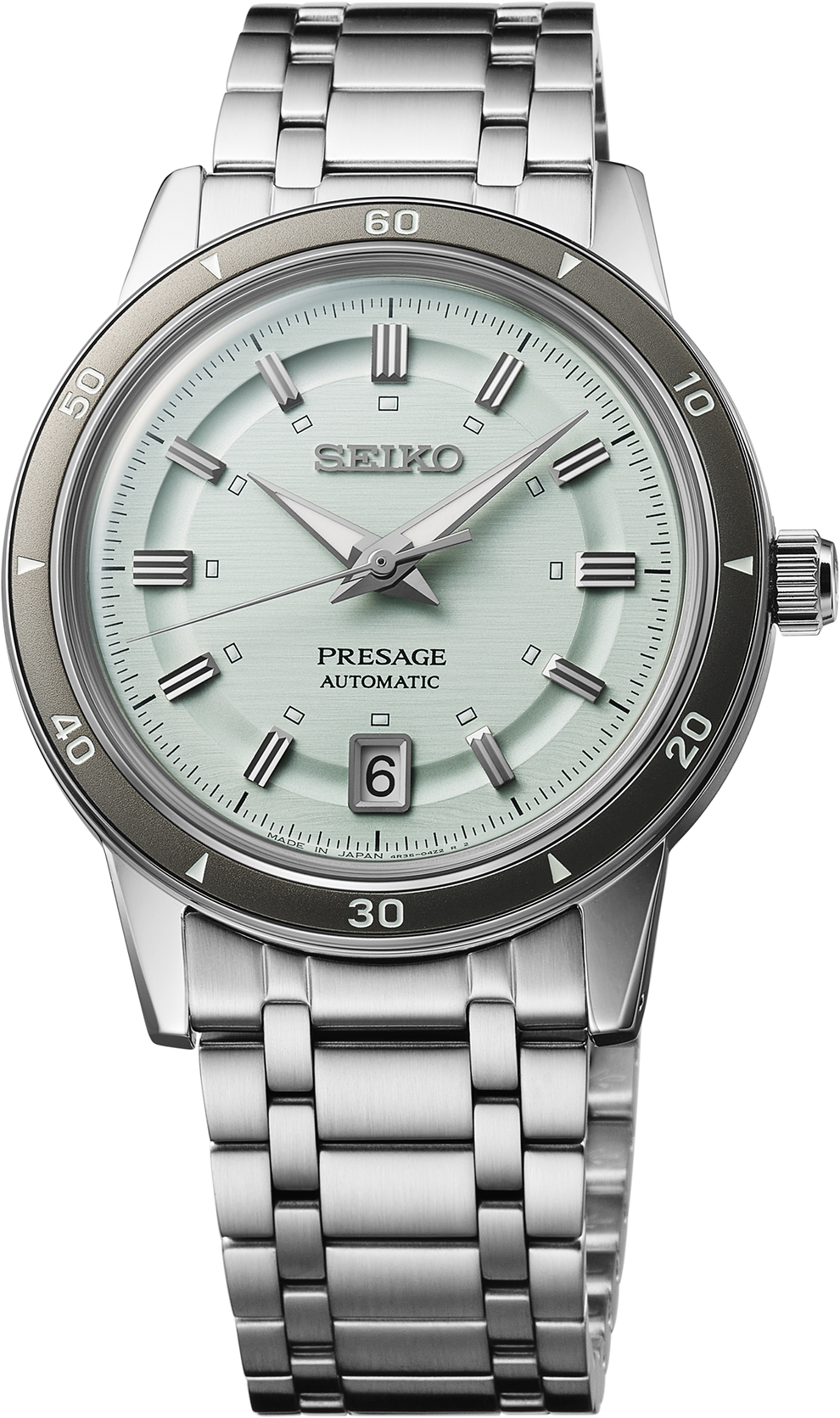SEIKO SRPL71 PRESAGE 60'S STYLE GREEN DIAL STAINLESS STEEL WATCH