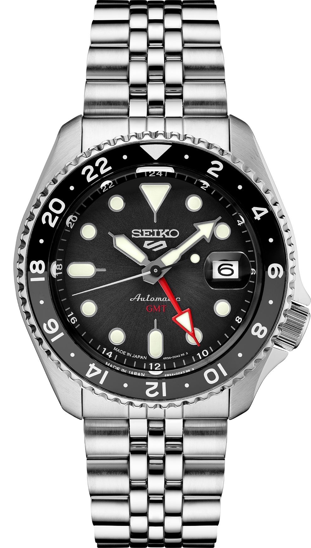 SEIKO SSK001 5 SPORTS SKX GMT BLACK DIAL STAINLESS STEEL WATCH