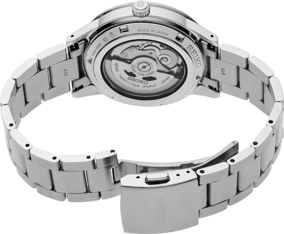 SEIKO SSK009 PRESAGE 60'S STYLE GMT BLUE DIAL STAINLESS STEEL WATCH