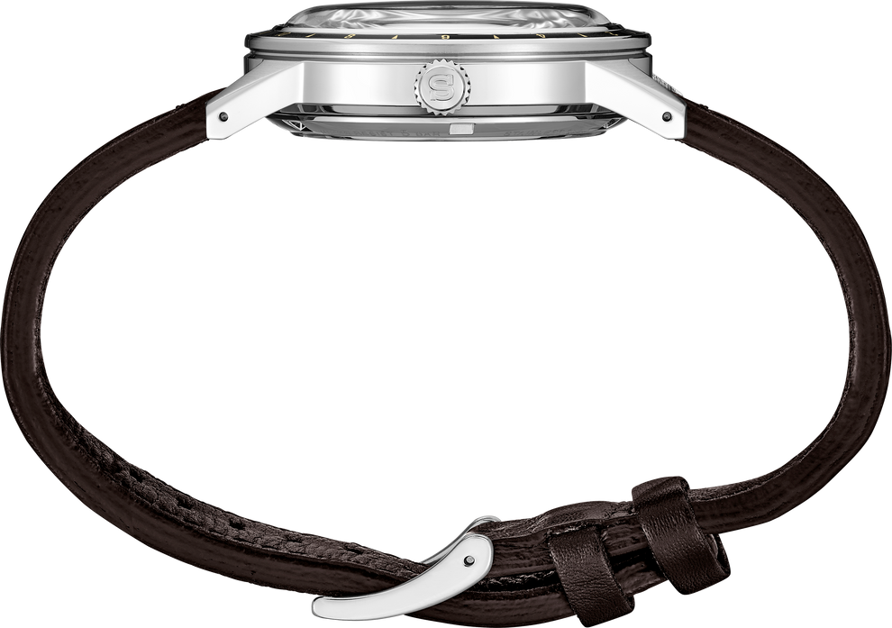 SEIKO SSK013 PRESAGE 60'S STYLE GMT BROWN LEATHER BLACK DIAL WATCH