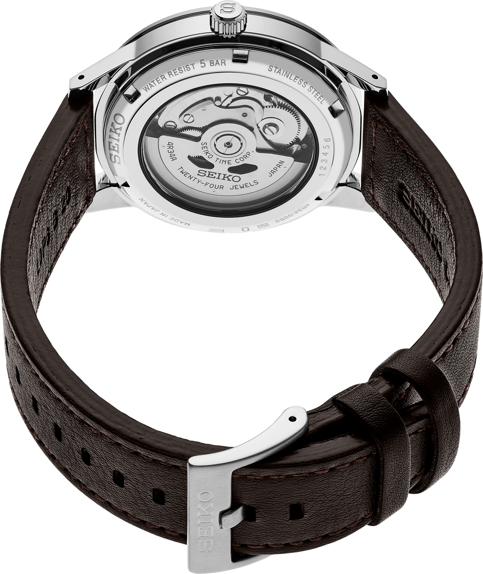 SEIKO SSK013 PRESAGE 60'S STYLE GMT BROWN LEATHER BLACK DIAL WATCH