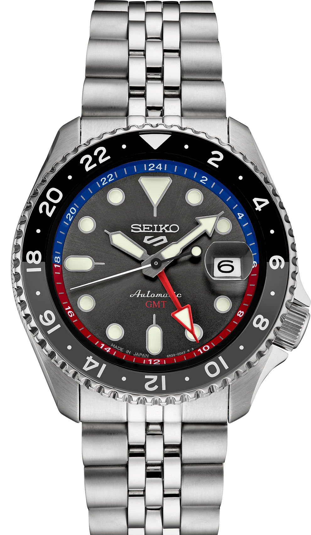 SEIKO SSK019 5 SPORTS GMT U.S. SPECIAL CREATION GRAY DIAL STAINLESS STEEL WATCH