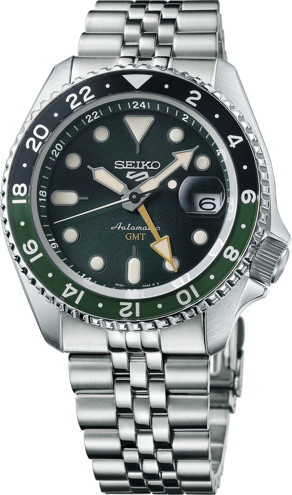 SEIKO SSK035 5 SPORTS SKX GMT GREEN DIAL STAINLESS STEEL WATCH