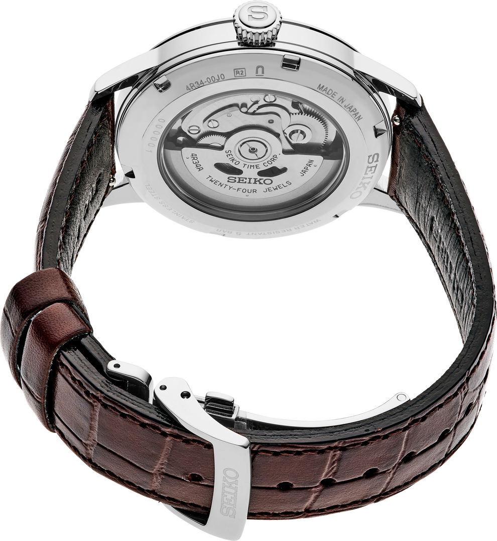 SEIKO SSK041 PRESAGE COCKTAIL TIME GMT IVORY DIAL LEATHER BAND WATCH