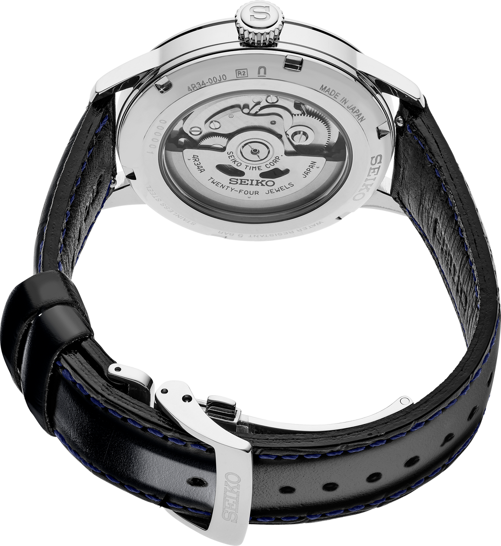 SEIKO SSK049 PRESAGE COCKTAIL TIME GMT SILVER DIAL LEATHER STRAP WATCH