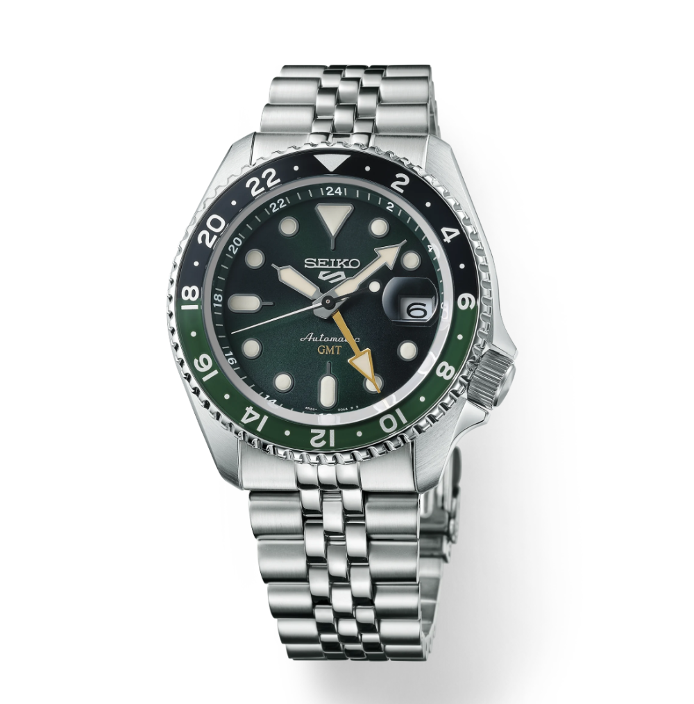 Seiko 5 Sports SKX SSK035 GMT Series Automatic Green Dial Stainless Steel Watch